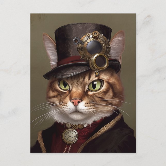 Postal El gato del Steampunk (Anverso)