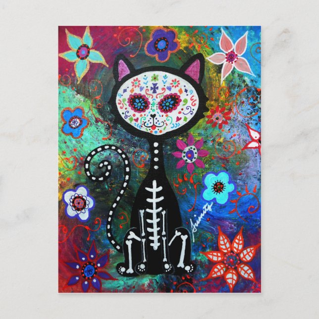 Postal El Gato Dia de los Muertos de Prisarts (Anverso)