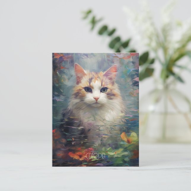 Postal El gato en el bosque (Anverso de pie)