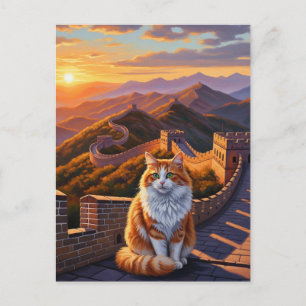 Postal El gato en la Gran Muralla de China