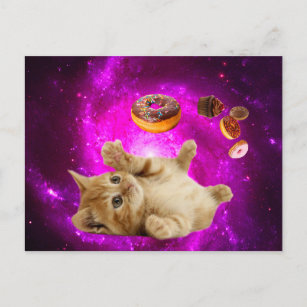 Postal El gato espacial y los donuts voladores