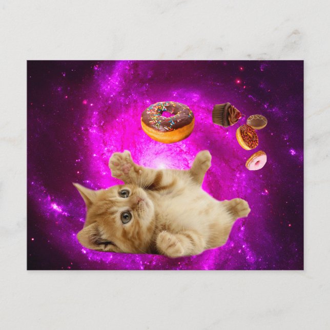 Postal El gato espacial y los donuts voladores (Anverso)