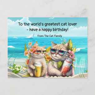 Postal El gato está bebiendo en la playa Cumpleaños 