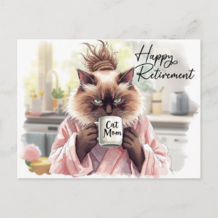Postal El gato está bebiendo té Feliz jubilación
