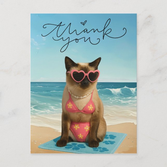 Postal El gato está en la playa (Anverso)