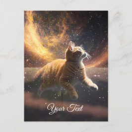 Postal El gato está jugando con las estrellas.