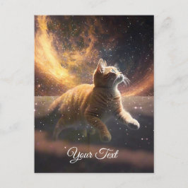 Postal El gato está jugando con las estrellas.