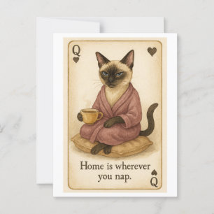 Postal El gato está tomando café