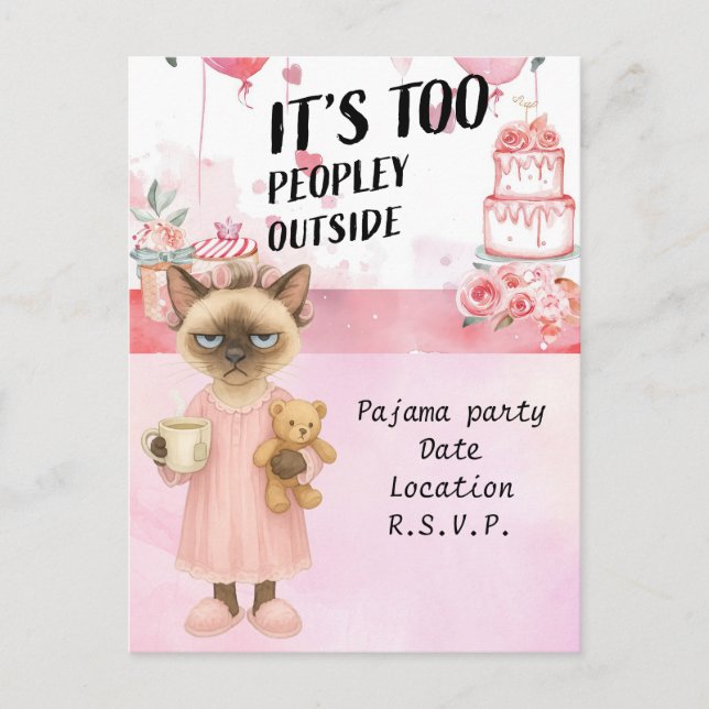 Postal El gato está tomando café fiesta de pijama (Anverso)