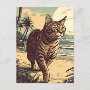 Postal El gato estadounidense Shorthair en una playa trop