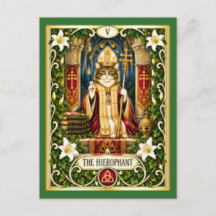Postal El Gato Hierofante Tarot - Tradición y Sabiduría