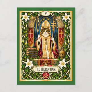 Postal El Gato Hierofante Tarot - Tradición y Sabiduría