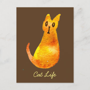 Postal El gato jengibre adorable acuarela arte de ilustra