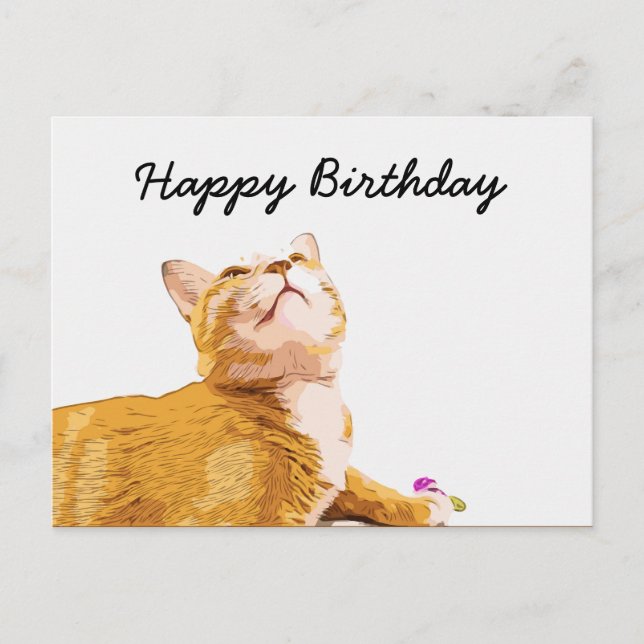 Postal El gato naranja es de fondo blanco (Anverso)