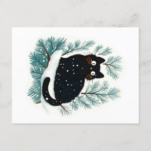 Postal El gato negro en el árbol de Navidad lindo