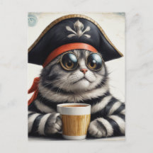 El gato pirata con un café
