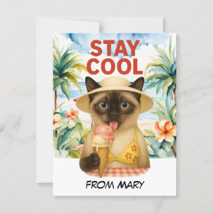 Postal El gato siamés está lamiendo helado, manténgase fr