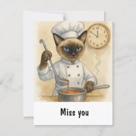 Postal El gato te extraña con el gato y encuentra comida 