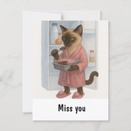 Postal El gato te extraña con el gato y encuentra comida 
