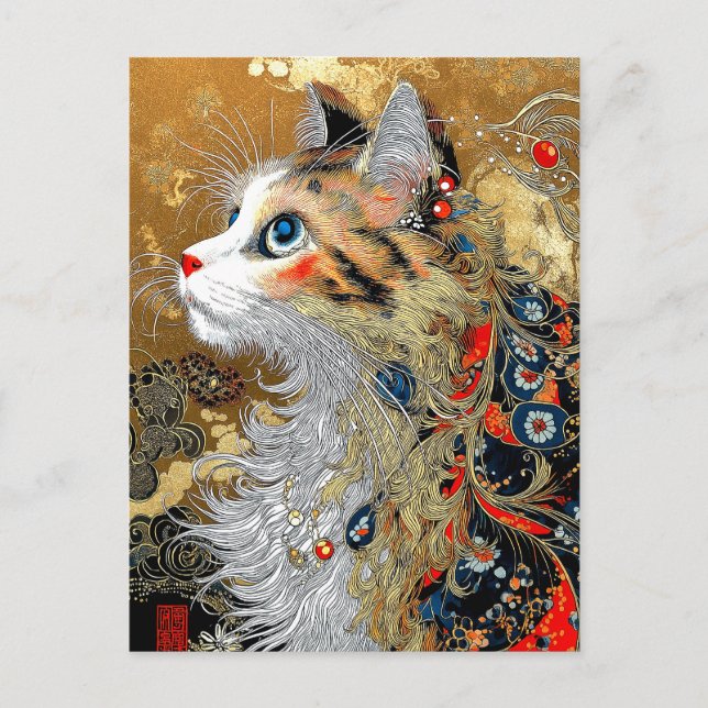 Postal El gato zen | Ukiyo-e japonés vintage (Anverso)