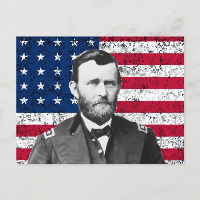 Postal El General Grant y la bandera estadounidense (Anverso)