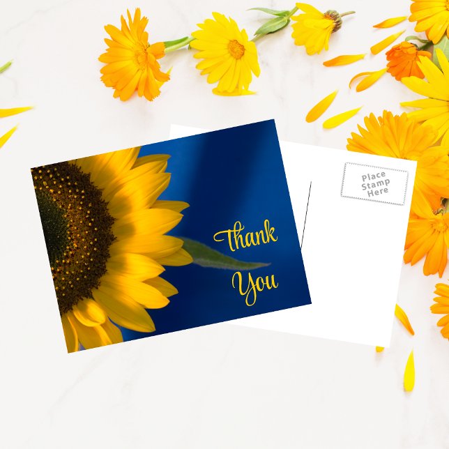Postal El girasol amarillo en azul gracias (Subido por el creador)