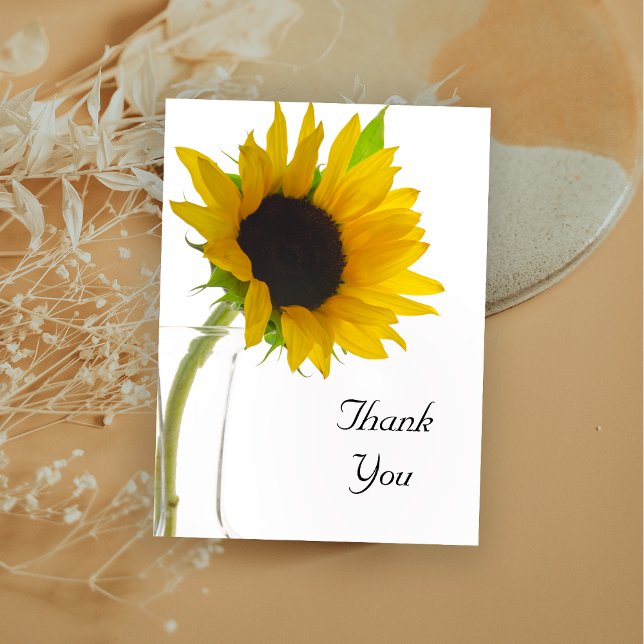 Postal El girasol amarillo en blanco gracias (Subido por el creador)