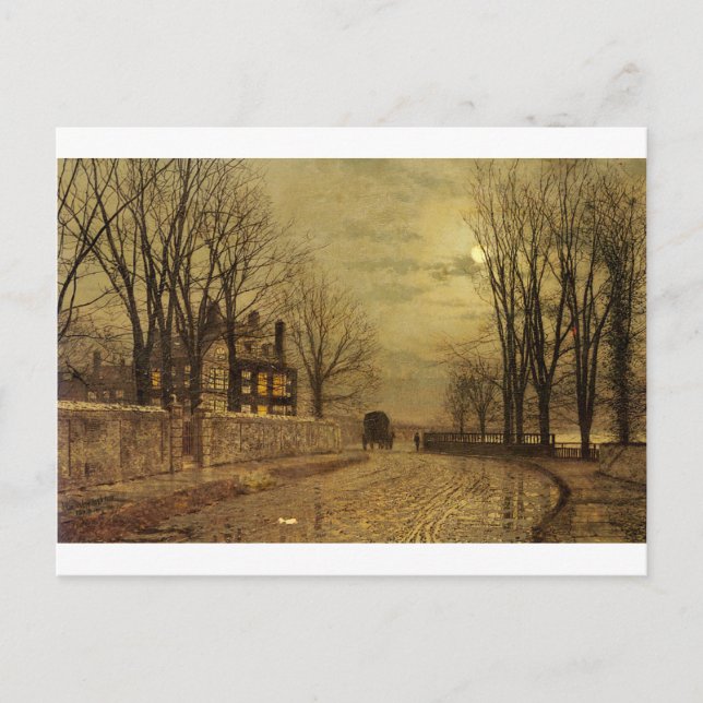 Postal El giro del camino por John Atkinson Grimshaw (Anverso)