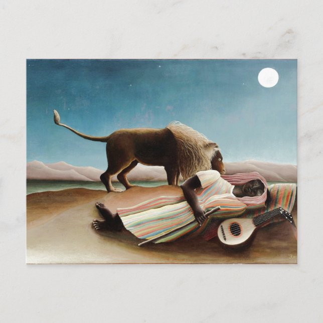 Postal "El gitano durmiente" de Rousseau (1897) (Anverso)