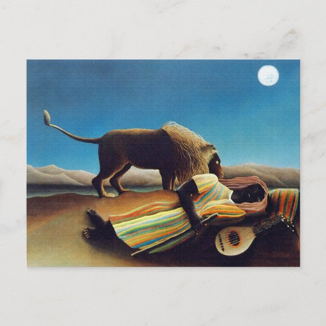 Postal "El gitano durmiente" por Henri Rousseau (Anverso)