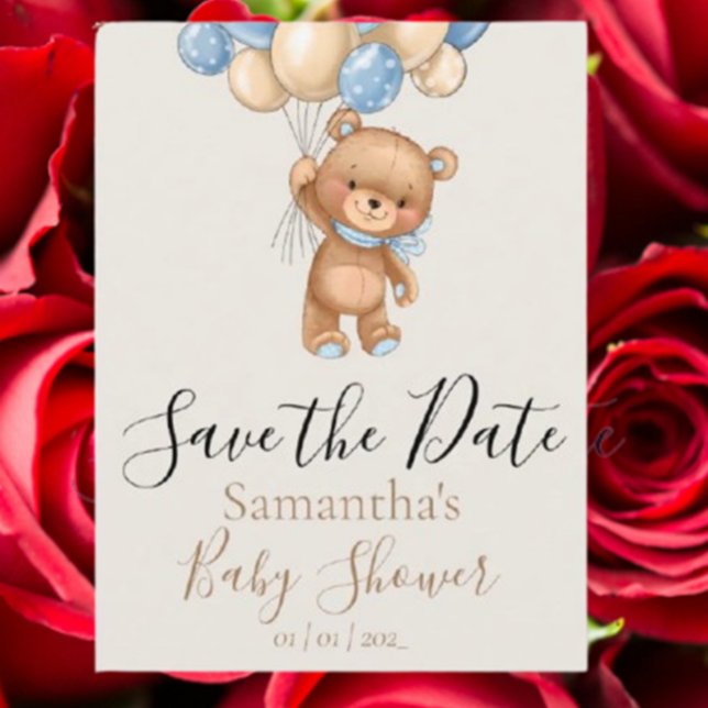 Postal El globo de Oso de Teddy salva la fecha (Announce your special day with a charming teddy bear balloon save the date postcard)