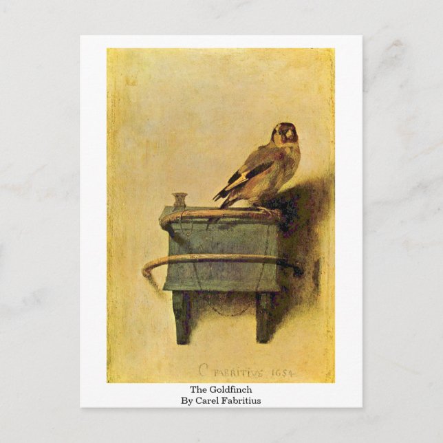 Postal El Goldfinch. Por Carel Fabritius (Anverso)