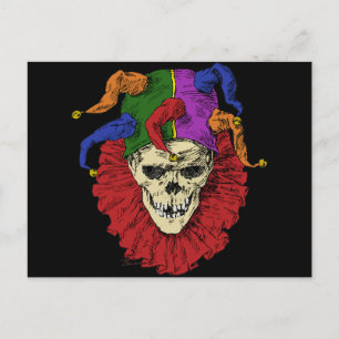 Postal El Gótico de Jester Skull Scary Mardi Gras Clown