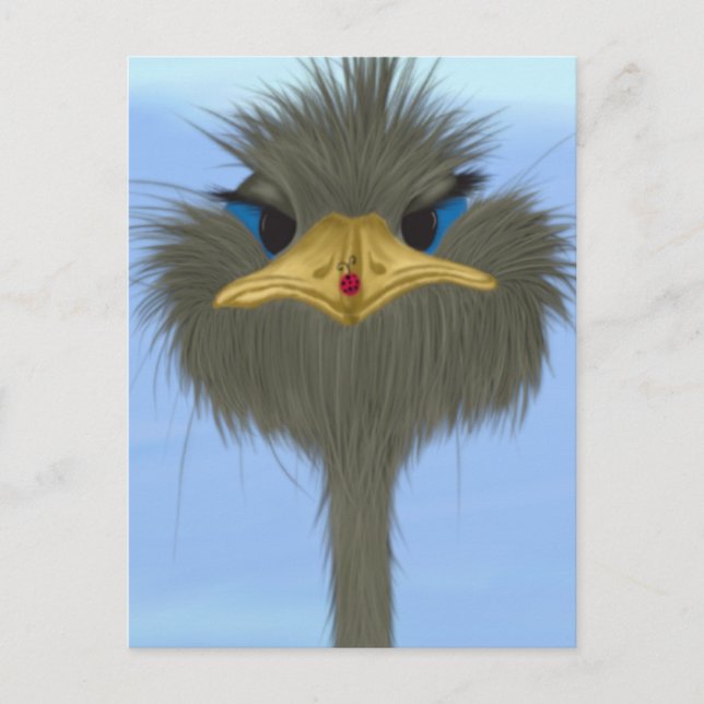 Postal El Gracioso George Del Ostrich Y La Cuta Ladybug (Anverso)