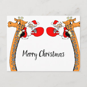 Postal El gracioso Papá Noel en Giraffe Feliz Navidad