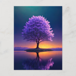 Postal El gran árbol que está solo en el lago