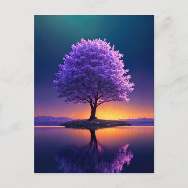 Postal El gran árbol que está solo en el lago (Anverso)