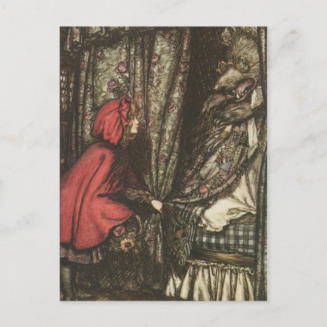 Postal El gran lobo malo en la cama de la abuela (Anverso)