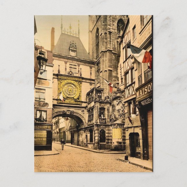 Postal El gran reloj, Rouen, Fotocromo de época de Franci (Anverso)
