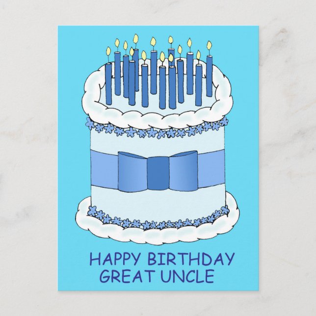 Postal El gran tío feliz pastel de cumpleaños y velas (Anverso)