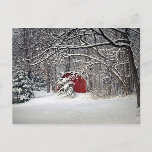Postal El granero rojo en la nieve de 2011 (Anverso)