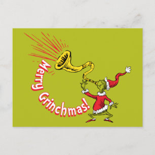 Postal El Grinch Soplando la Bocina de Grinchmas