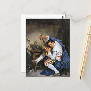 Postal El guitarista, arte de Jean-Baptiste Greuze,