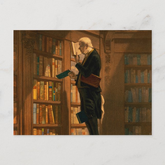 Postal El gusano de los libros, 1861, de Carl Spitzweg
