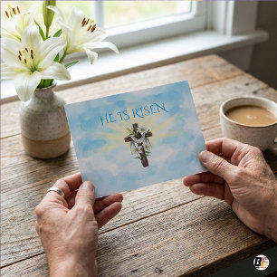 Postal Él ha resucitado Cruz de Pascua Lirios Blancos Acu