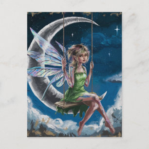 Postal El hato lindo balanceándose frente a la luna