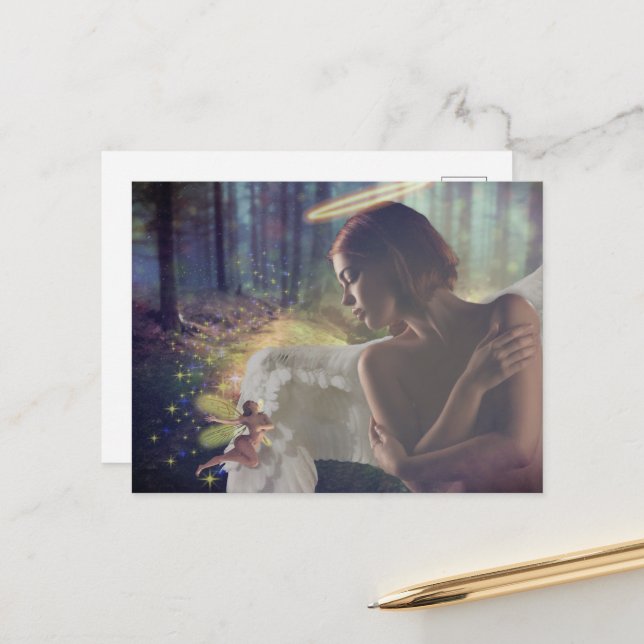 Postal El hermoso ángel con arte de fantasía (Anverso/Reverso In Situ)