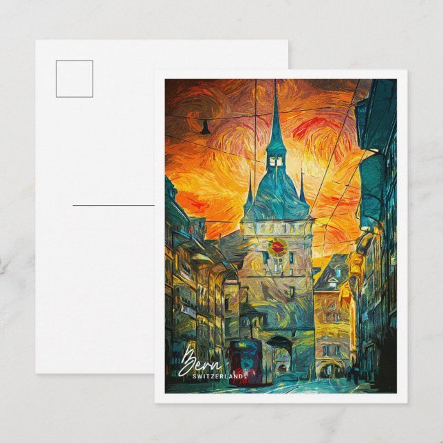 Postal El hermoso paisaje de pintura al aceite de la Suiz (Anverso / Reverso)