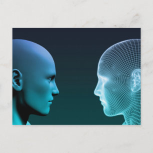 Postal El hombre contra la máquina compiten en el futuro