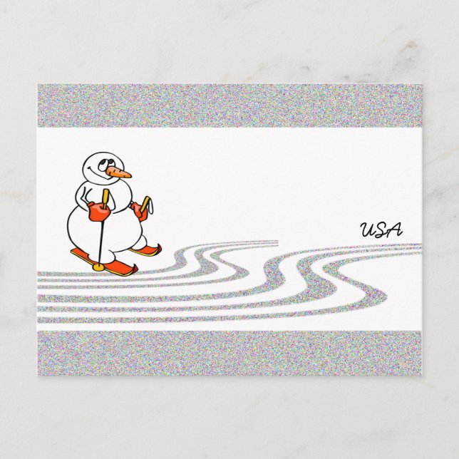 Postal El hombre de nieve esquiando - (Anverso)